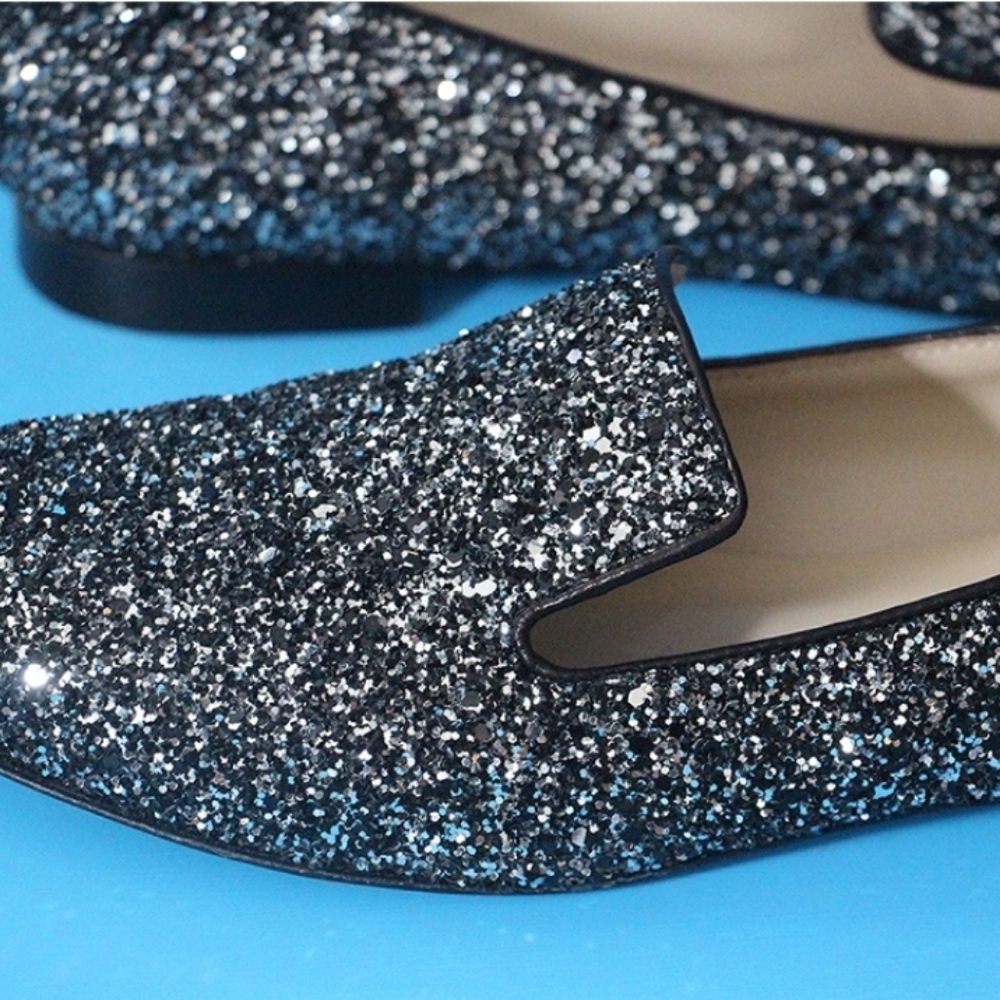 J Crew Sparkling Silver Women's Darby Glitter Loafers. Size 9. EUC